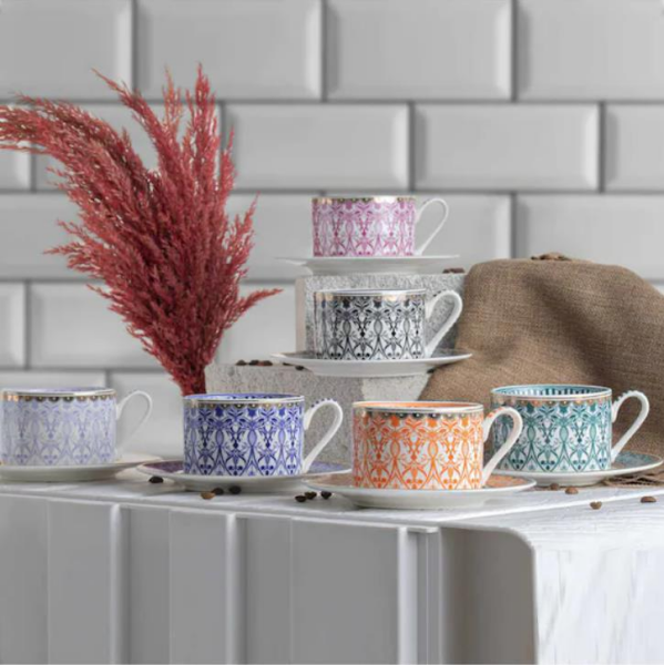 Kosova Fcn-13 Bone China 6'lı Nescafe Bardağı 200cc Çiçek Papatya