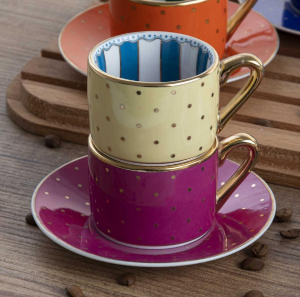 Kosova Fnc-07 Bone China 6'lı Fincan 90cc Puantiye Karışık