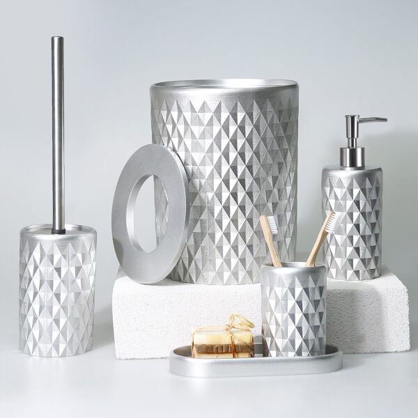 Selim Dekor Glowing Banyo Seti Gümüş