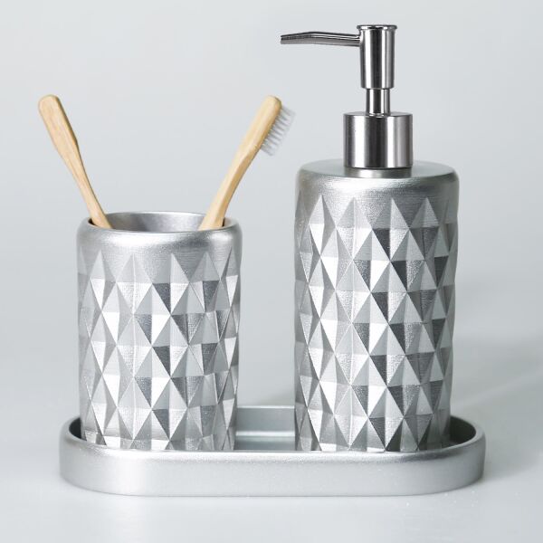 Selim Dekor Glowing Banyo Seti Gümüş