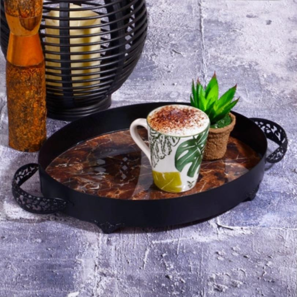 Kosova 1994-50 Orta Siyah Oval Koyu Kahve Tepsi 35 Cm