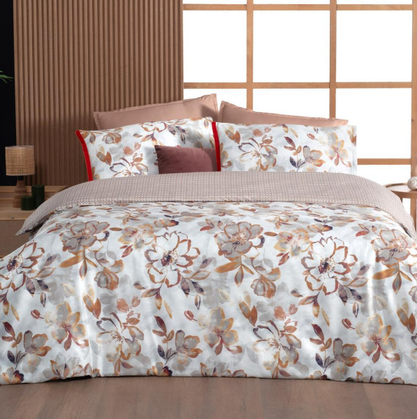 Sarev Ulıana Saten Nevresim Takımı Çift kişilik 4 Yastık Dk Somon