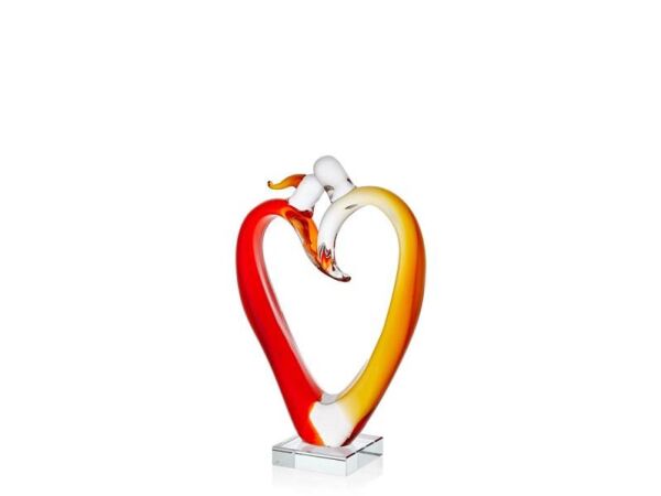Lamedore Heart Shape Couple Yellow Red Glass Decor 17,5x8x29 Cm