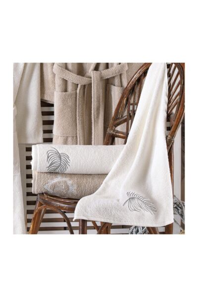 Nazik Home Selina Kadın & Erkek 6 Parça Aile Bornoz Seti Bej Standart