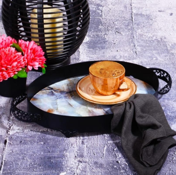 Kosova 1994-51 Orta Siyah Oval Gökkuşağı Tepsi 35 Cm