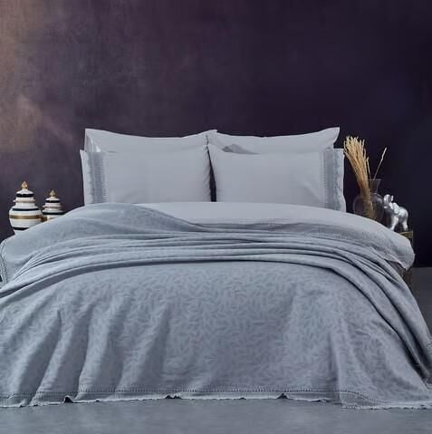 Nazik Home Cadiz Nevresim Pike Seti Gri Çift Kişilik