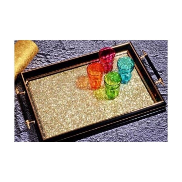 Kosova Sa-587 Kulplu Taşlı Dikdörtgen Tepsi 50 X 31 Siyah Altın