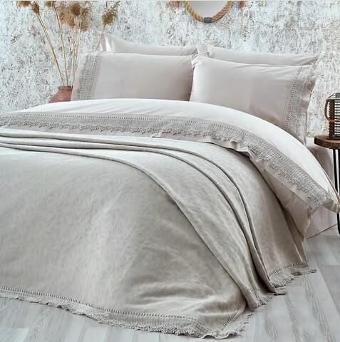 Nazik Home Cadiz Nevresim Pike Seti Vizon Çift Kişilik