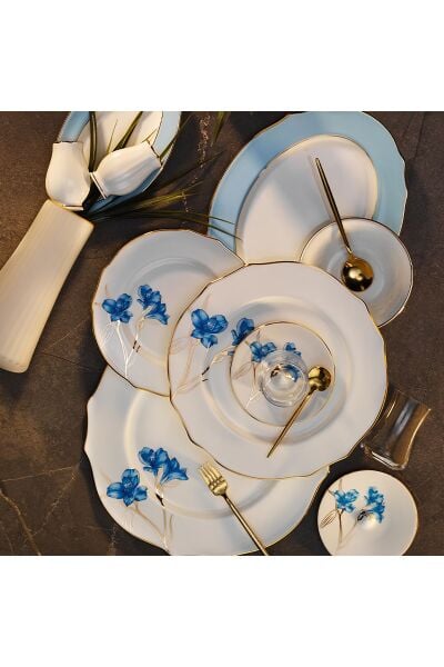 Evaliza Poetica Gold Buket Mavi Kahvaltı Takımı 42