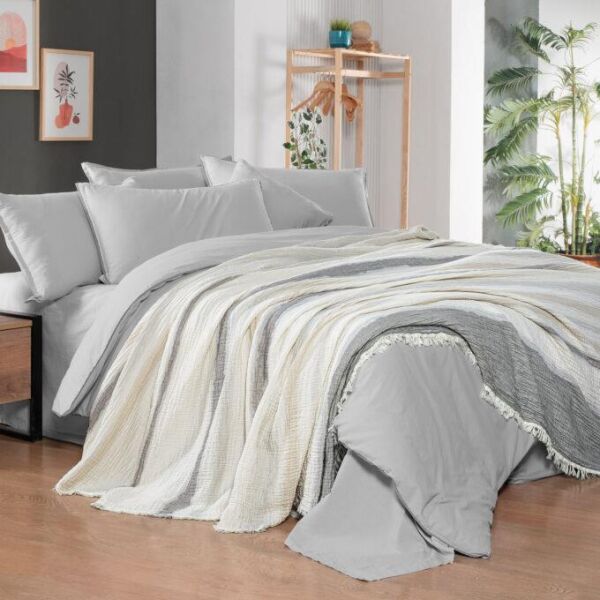 Sarev Mood Comfort Ribera Yatak Örtüsü Nevresim Takımı Gri