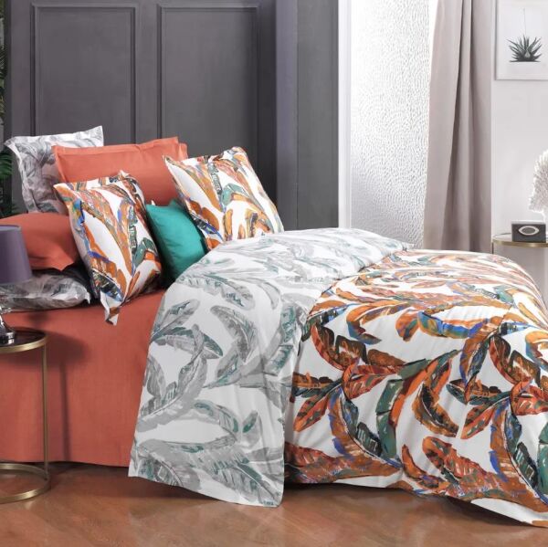 Sarev Defne Saten Nevresim Takımı Çift Kişilik- Oranj