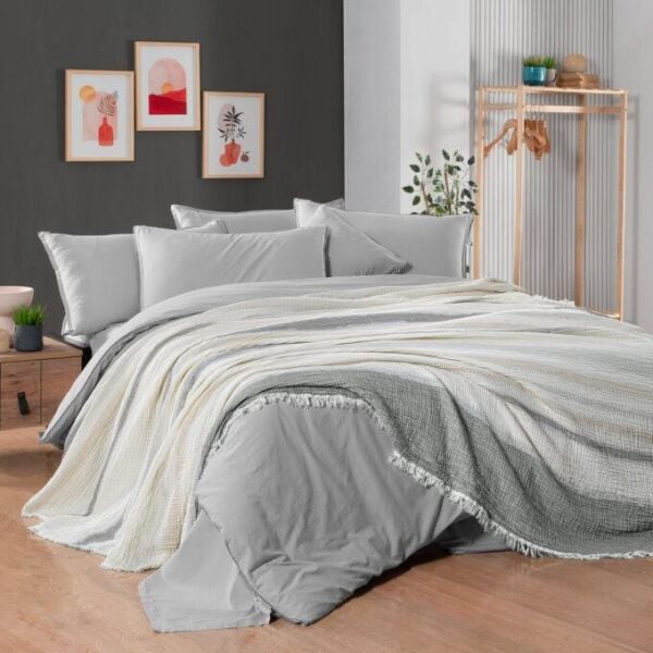 Sarev Mood Comfort Ribera Yatak Örtüsü Nevresim Takımı Gri