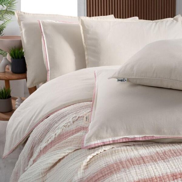 Sarev Mood Comfort Ribera Yatak Örtüsü Nevresim Takımı Çift Kişilik Bej