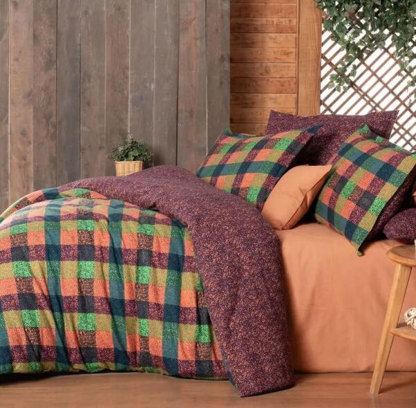 Sarev Rona Flanel Nevresim Takımı Çift Kişilik 2 Yastık-Oranj