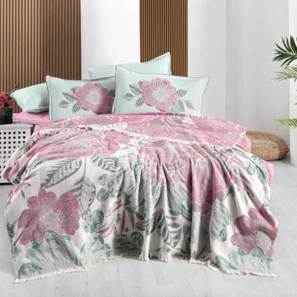 Sarev Flody Pike Takımı Çift Kişilik 2 Yastık Pembe