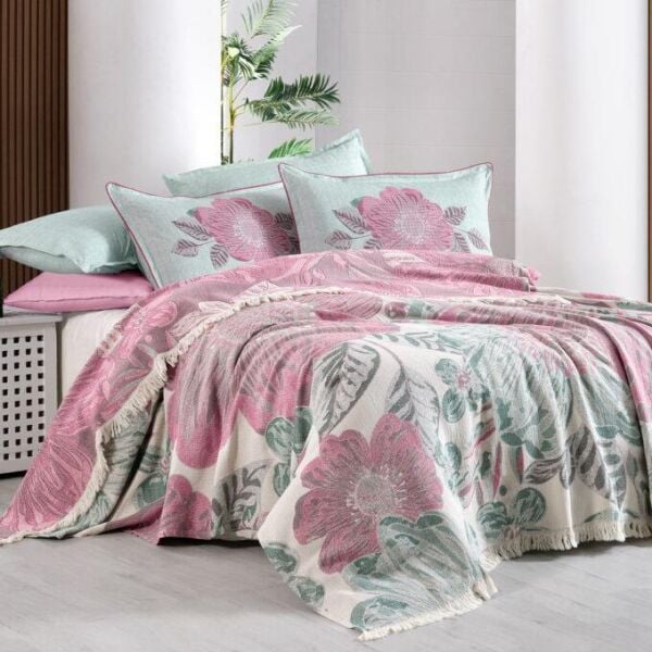 Sarev Flody Pike Takımı Çift Kişilik 2 Yastık Pembe