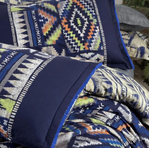 Sarev Gilya Fancy Poplin Nevresim Takımı Çift Kişilik 2 Yastık-Mavi