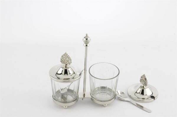 Mikasa Moor Gümüş Standlı Kapaklı 2li Cam Baharatlık 17x7x19cm