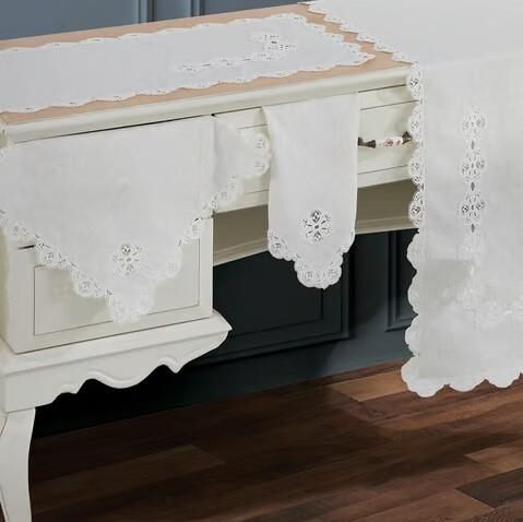 Nazik Home Doria Dantelli Leke Tutmaz 5 Parça Salon Oda Takımı Krem Standart