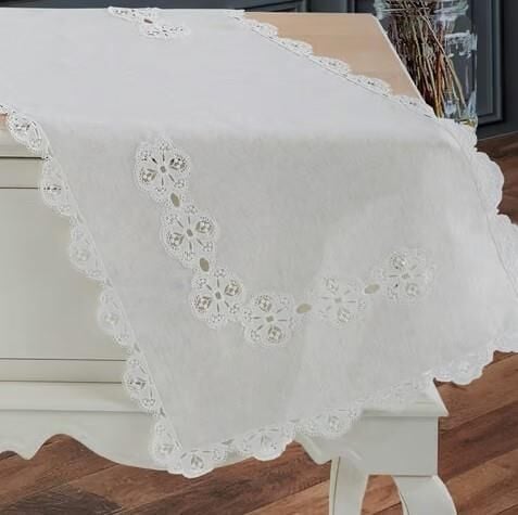 Nazik Home Doria Dantelli Leke Tutmaz 5 Parça Salon Oda Takımı Krem Standart