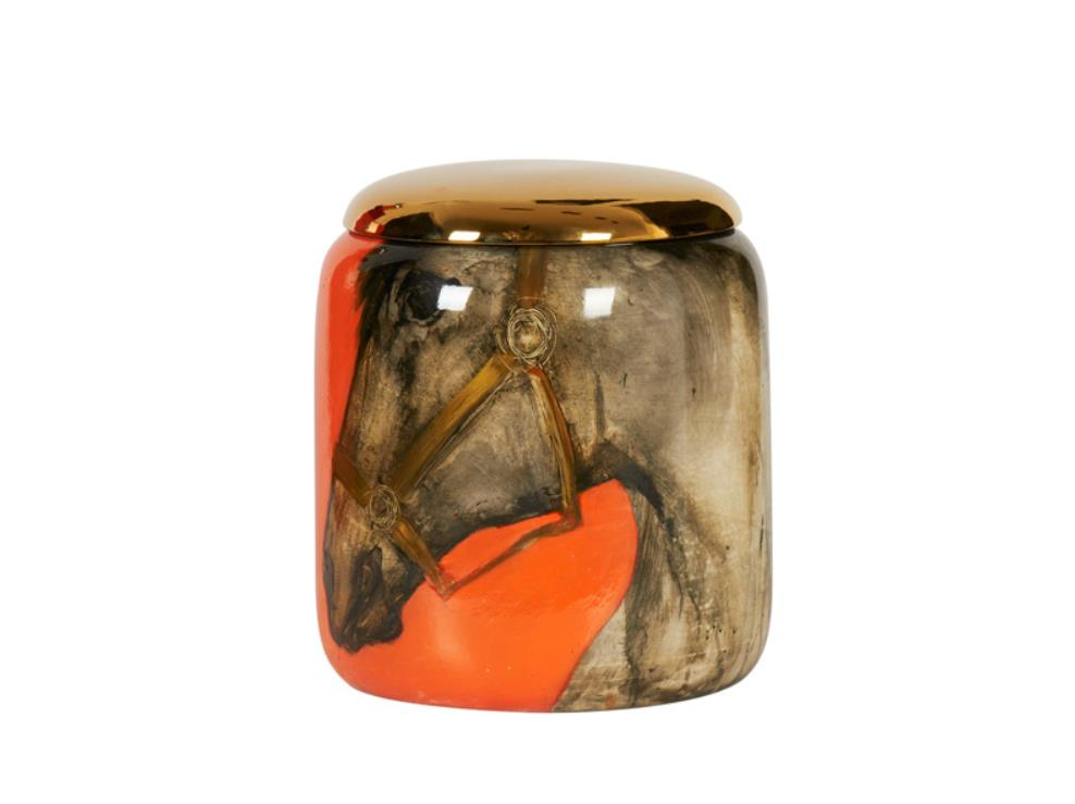 Lamedore At Desenli Kırmızı Renk Kapaklı Büyük Boy Vazo 26 x 30 Cm