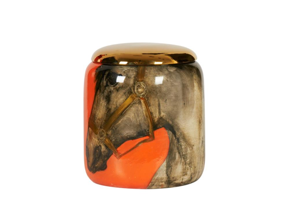 Lamedore At Desenli Kırmızı Renk Kapaklı Büyük Boy Vazo 26 x 30 Cm