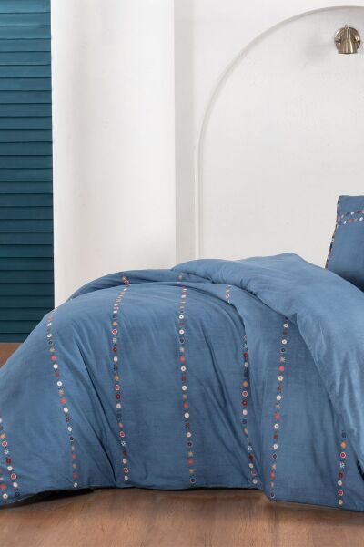 Sarev Tanya Fancy Poplin Nevresim Takımı Tek Kişilik-Mavi