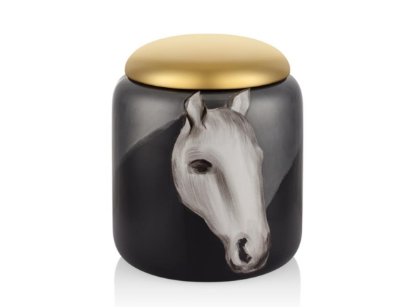 Lamedore Siyah Beyaz At Desenli Kapaklı Vazo Büyük Boy 26 x 30 Cm