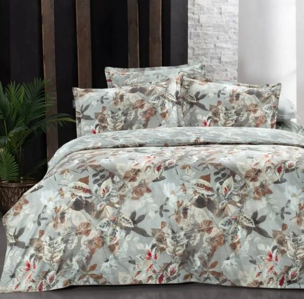 Sarev Emily Saten Nevresim Takımı Çift Kişilik 4 Yastık-Gri