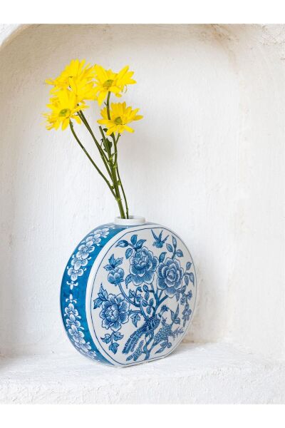 The Mia Dekoratif Küp Vazo Mavi 26x13x33 cm