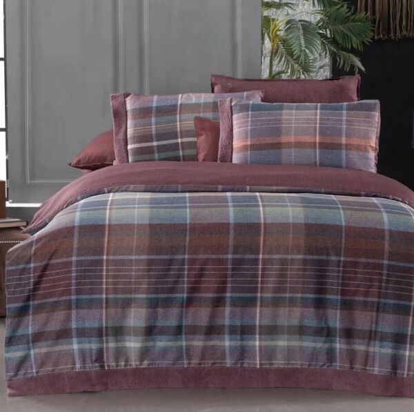 Sarev Kajani Saten Nevresim Takımı Çift Kişilik 4 Yastık-Mürdüm