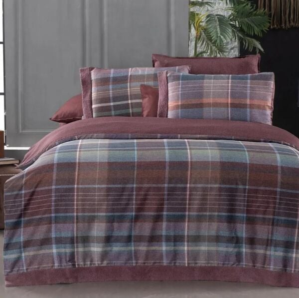 Sarev Kajani Saten Nevresim Takımı Çift Kişilik 4 Yastık-Mürdüm