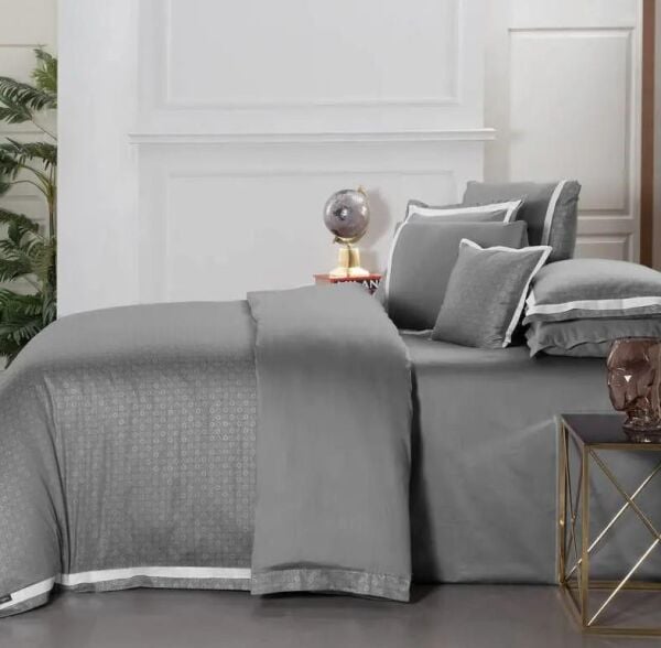 Sarev Sarov Saten Nevresim Takımı Çift Kişilik 4 Yastık-Gri