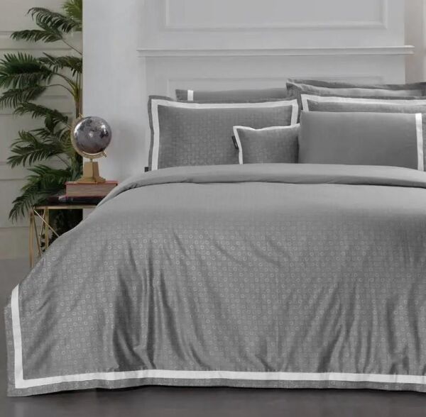 Sarev Sarov Saten Nevresim Takımı Çift Kişilik 4 Yastık-Gri