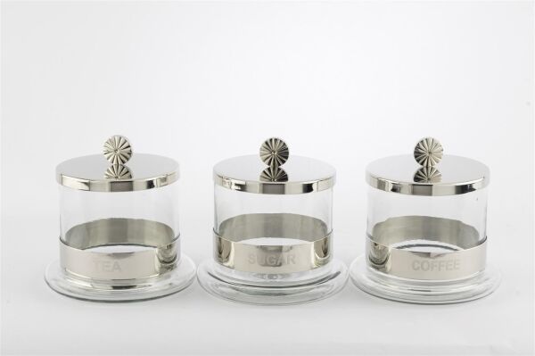 Mikasa Moor 3lü Çay Kahve Şeker Metalli Cam Kavanoz St 14x14cm