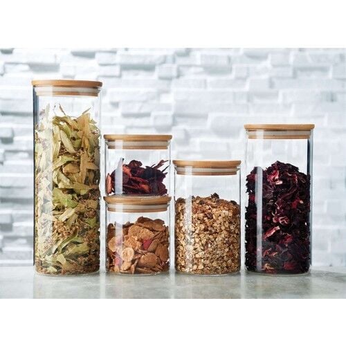 Leggno Ptc709gcnst Vetro 5li Cam Saklama Kabı Set Bambu