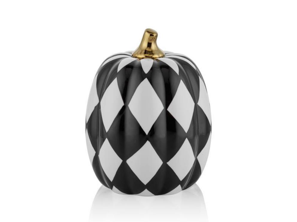 Lamedore Pumpkin Altın Saplı 21.5 Cm Siyah Beyaz Kareli Dekoratif
