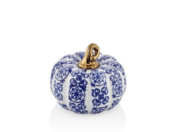 Lamedore Pumpkin Mavi Beyaz Gold Saplı 13 x 13 x 10.5 Cm Dekoratif