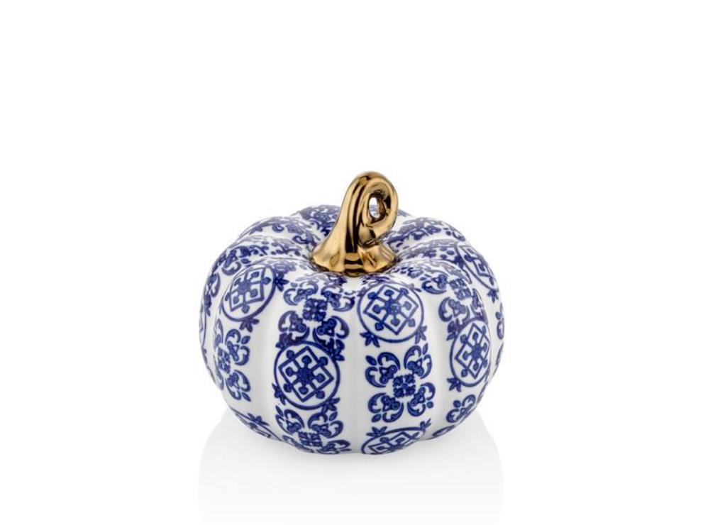 Lamedore Pumpkin Mavi Beyaz Gold Saplı 13 x 13 x 10.5 Cm Dekoratif