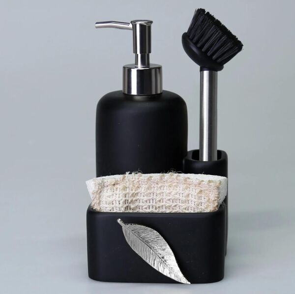 Selim Dekor Leaf Sıvılı Süngerlik  Siyah-Gümüş