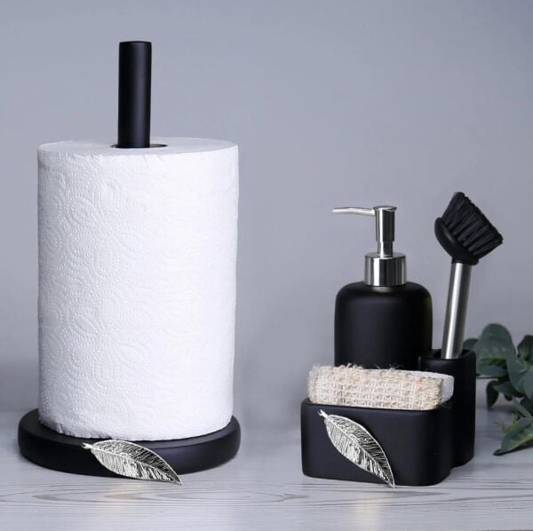 Selim Dekor Leaf Sıvılı Süngerlik  Siyah-Gümüş