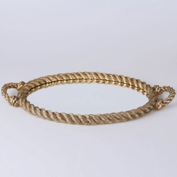 Selim Dekor Rope Aynalı Tepsi Altın