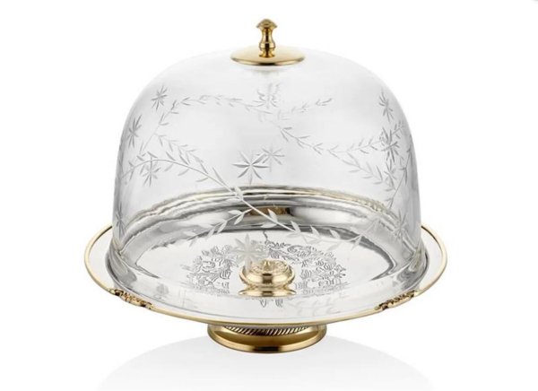 Lamedore Black Pearl Sade Büyük Boy Cam Kapaklı Kek Standı 30,5 x 30,5 x 32 Cm