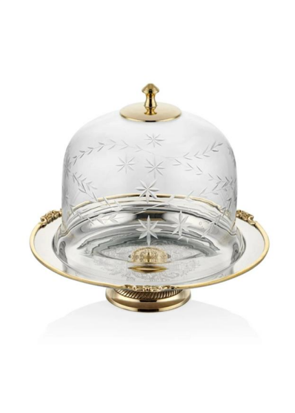 Lamedore Black Pearl Sade Küçük Boy Cam Kapaklı Kek Standı 24 x 24 x 21 Cm