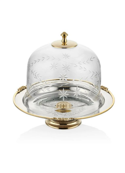 Lamedore Black Pearl Sade Küçük Boy Cam Kapaklı Kek Standı 24 x 24 x 21 Cm