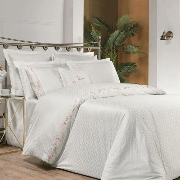 Sarev Bratislava Saten Nevresim Takımı Beyaz Çift Kişilik