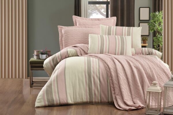 Zebra Casa Laden Yatak Örtüsü Seti Pudra Zc02-2