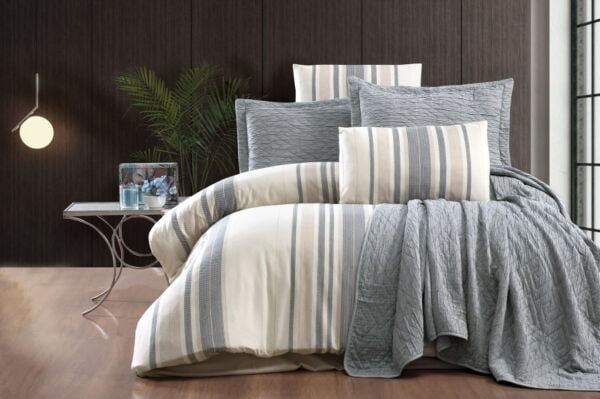 Zebra Casa Laden Yatak Örtüsü Seti İndigo Zc02-7