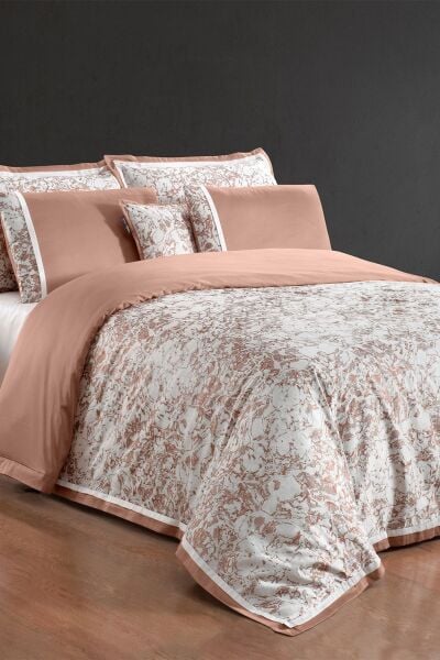 Sarev Laney Saten Nevresim Takımı Çift Kişilik 4 Yastık Taba