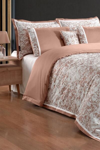 Sarev Laney Saten Nevresim Takımı Çift Kişilik 4 Yastık Taba